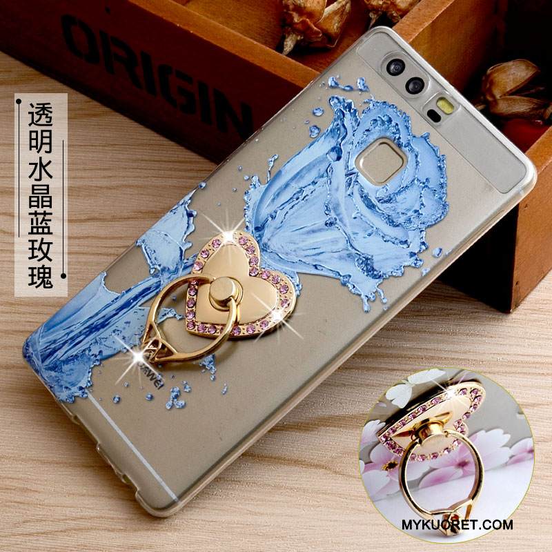 Kuori Huawei P9 Silikoni Rengas Puhelimen Kuoret, Kotelo Huawei P9 Pehmeä Neste Niitti Sininen