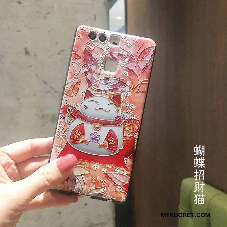 Kuori Huawei P9 Suojaus Musta Rikkaus, Kotelo Huawei P9 Kohokuviointi Kissa Kulta