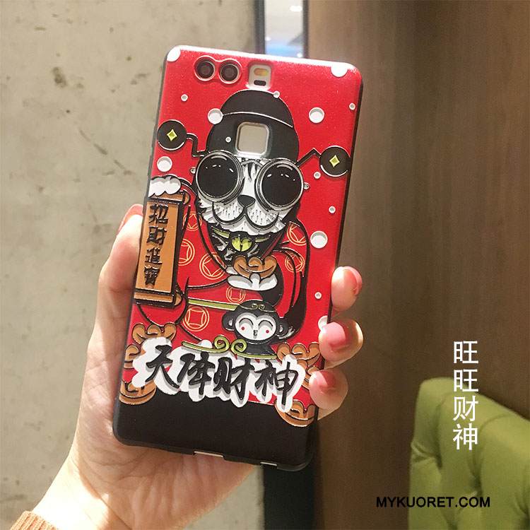 Kuori Huawei P9 Suojaus Musta Rikkaus, Kotelo Huawei P9 Kohokuviointi Kissa Kulta