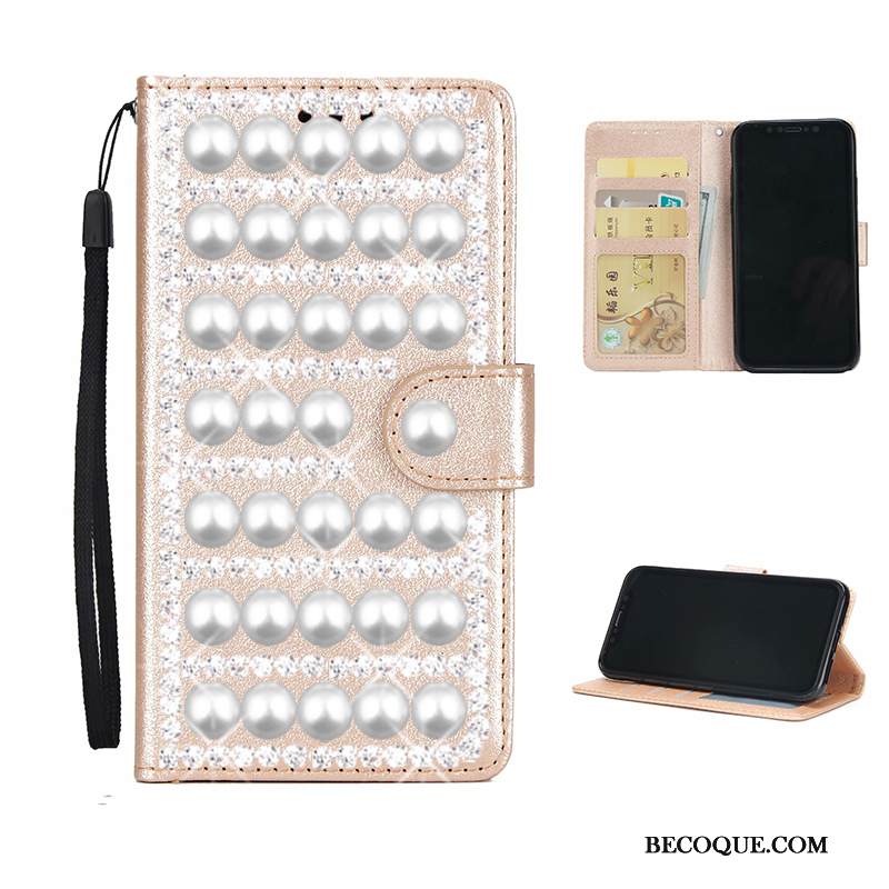 Kuori Huawei Y5 2019 Nahka Punainen Puhelimen Kuoret, Kotelo Huawei Y5 2019 Rhinestone Inlay Kortti