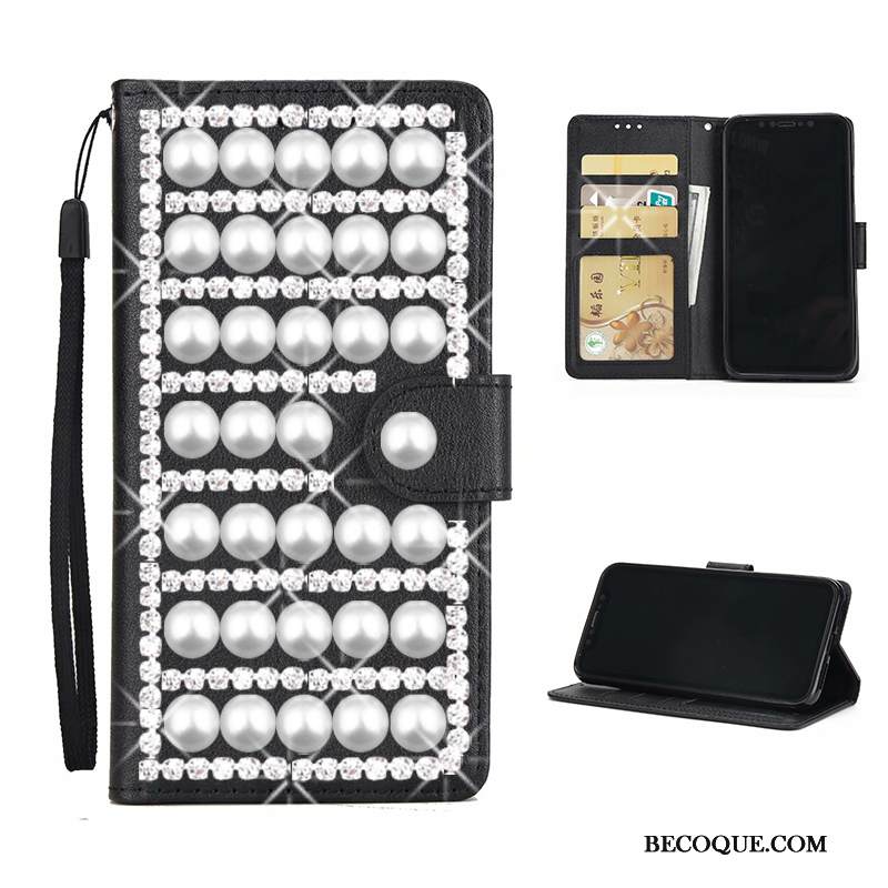 Kuori Huawei Y5 2019 Nahka Punainen Puhelimen Kuoret, Kotelo Huawei Y5 2019 Rhinestone Inlay Kortti