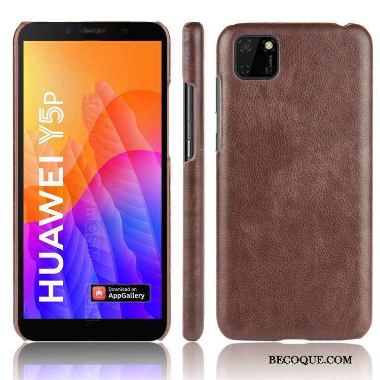 Kuori Huawei Y5p Nahka Kova Musta, Kotelo Huawei Y5p Suojaus Puhelimen Kuoret Litsi