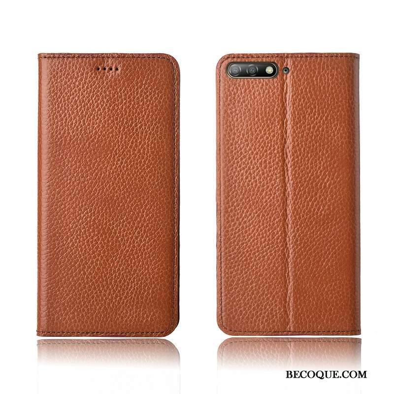 Kuori Huawei Y6 2018 Nahka Puhelimen Kuoret Musta, Kotelo Huawei Y6 2018 Suojaus Litsi Murtumaton