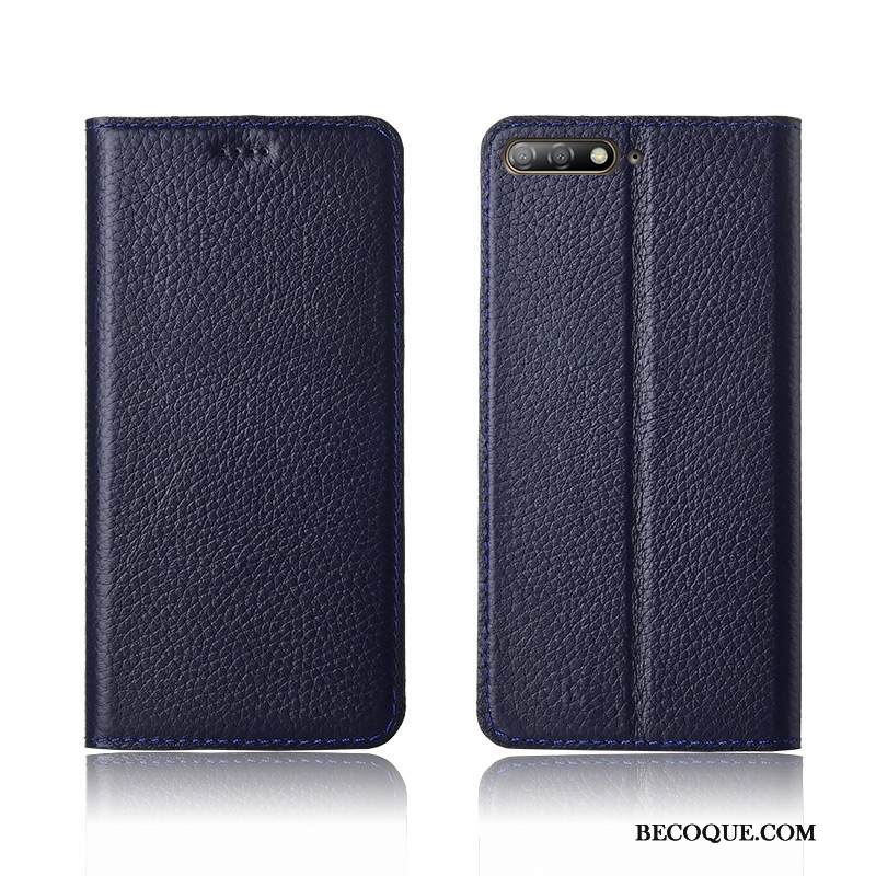 Kuori Huawei Y6 2018 Nahka Puhelimen Kuoret Musta, Kotelo Huawei Y6 2018 Suojaus Litsi Murtumaton