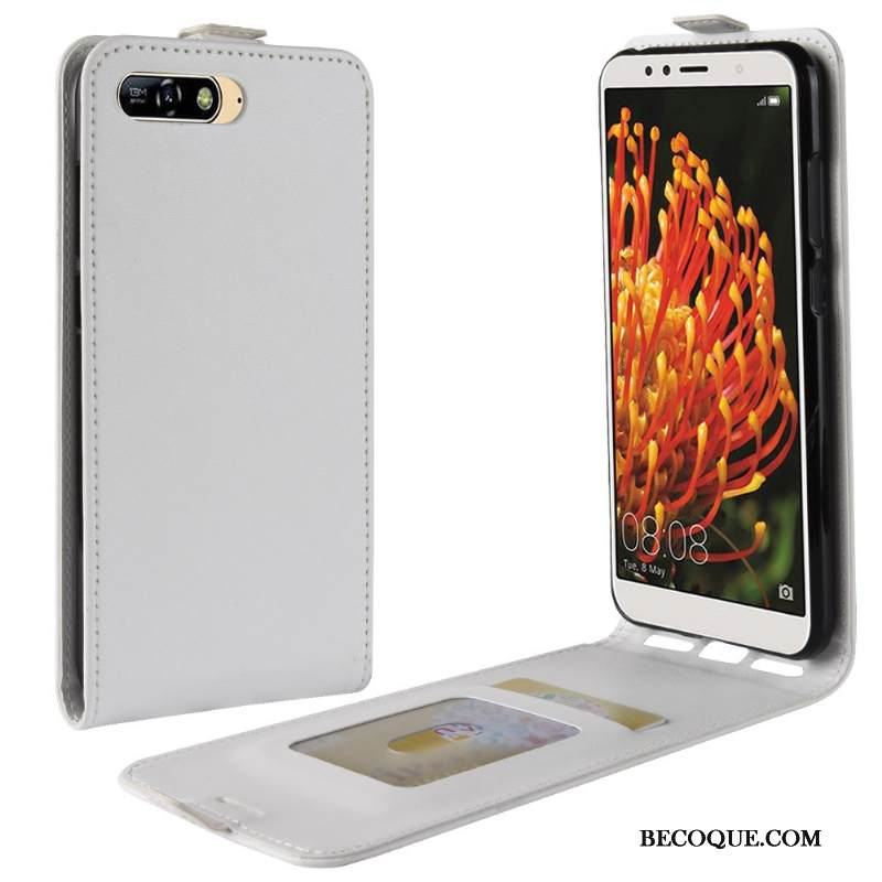 Kuori Huawei Y6 2018 Nahka Valkoinen Puhelimen Kuoret, Kotelo Huawei Y6 2018 Suojaus