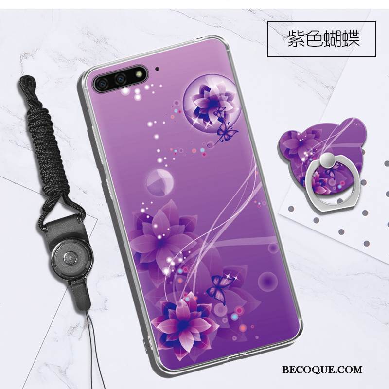 Kuori Huawei Y6 2018 Silikoni Puhelimen Kuoret Violetti, Kotelo Huawei Y6 2018 Ripustettava Kaula