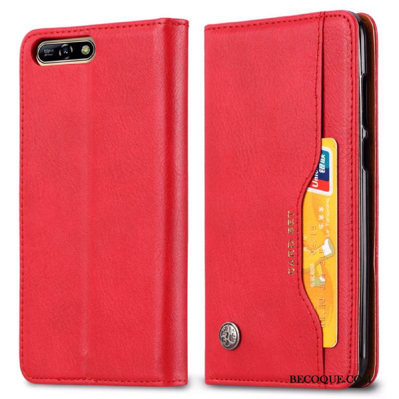 Kuori Huawei Y6 2018 Vuosikerta Kortti Liiketoiminta, Kotelo Huawei Y6 2018 Nahka Syvä Väri Kukkakuvio