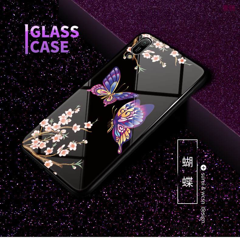 Kuori Huawei Y6 2019 Laukut Lasi Kani, Kotelo Huawei Y6 2019 Sarjakuva Kova Perhonen