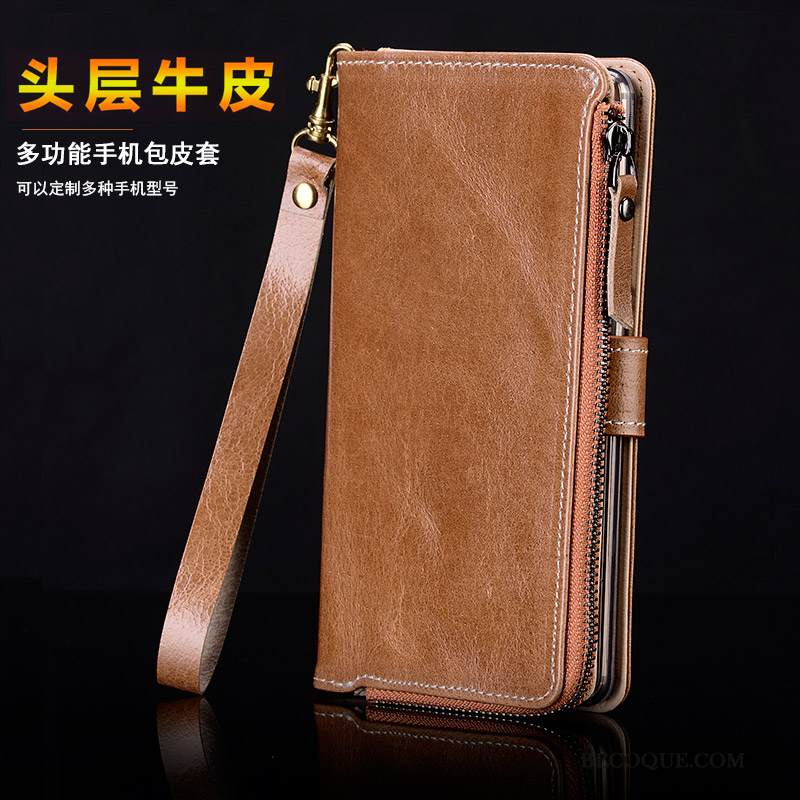 Kuori Huawei Y6 2019 Nahka Vetoketju Punainen, Kotelo Huawei Y6 2019 Kuoret Lehmä Puhelimen Kuoret