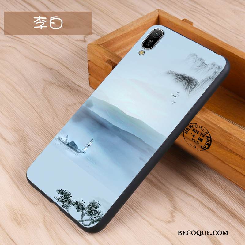 Kuori Huawei Y6 2019 Silikoni Tide-brändi Sininen, Kotelo Huawei Y6 2019 Pehmeä Neste Pesty Suede Murtumaton