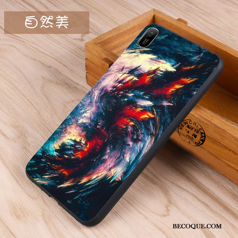 Kuori Huawei Y6 2019 Silikoni Tide-brändi Sininen, Kotelo Huawei Y6 2019 Pehmeä Neste Pesty Suede Murtumaton