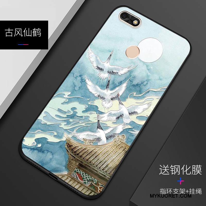 Kuori Huawei Y6 Pro 2017 Kohokuviointi Sininen Murtumaton, Kotelo Huawei Y6 Pro 2017 Suojaus Puhelimen Kuoret Muokata