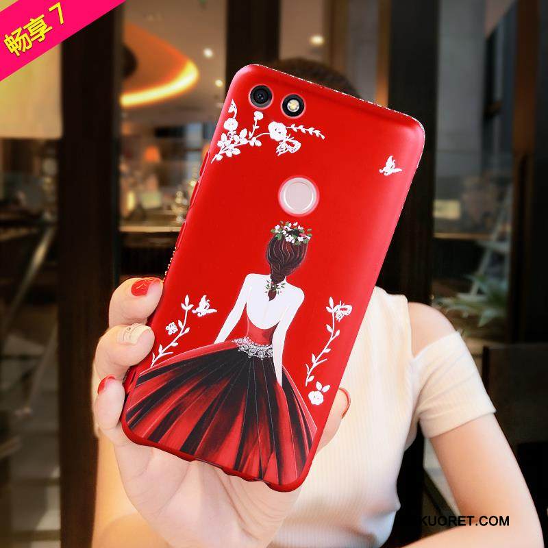 Kuori Huawei Y6 Pro 2017 Silikoni Puhelimen Kuoret Persoonallisuus, Kotelo Huawei Y6 Pro 2017 Pehmeä Neste Punainen