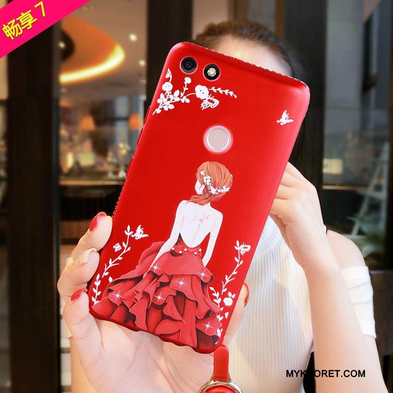 Kuori Huawei Y6 Pro 2017 Silikoni Puhelimen Kuoret Persoonallisuus, Kotelo Huawei Y6 Pro 2017 Pehmeä Neste Punainen