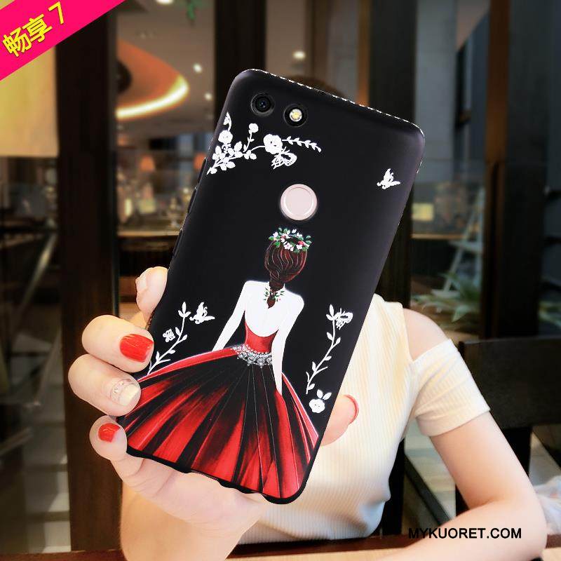 Kuori Huawei Y6 Pro 2017 Silikoni Puhelimen Kuoret Persoonallisuus, Kotelo Huawei Y6 Pro 2017 Pehmeä Neste Punainen