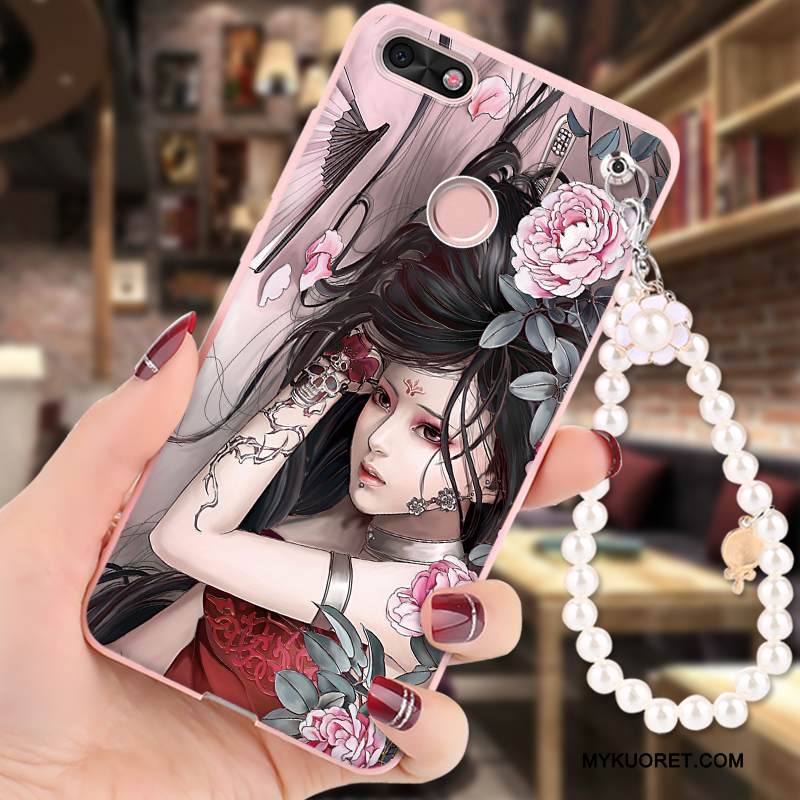 Kuori Huawei Y6 Pro 2017 Suojaus Murtumaton Ripustettavat Koristeet, Kotelo Huawei Y6 Pro 2017 Sarjakuva Vihreä Puhelimen Kuoret