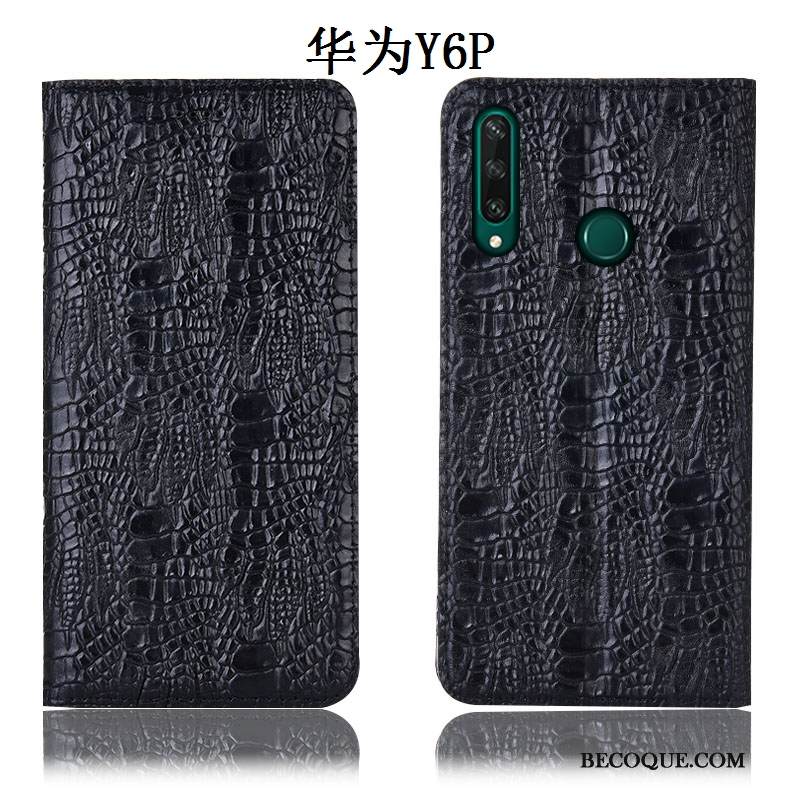 Kuori Huawei Y6p Kuoret Musta Puhelimen Kuoret, Kotelo Huawei Y6p Nahka Murtumaton Krokotiili