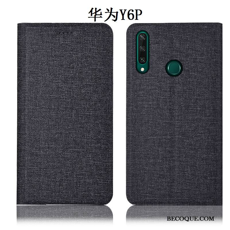 Kuori Huawei Y6p Kuoret Puhelimen Kuoret Pellava, Kotelo Huawei Y6p Nahka Sininen Murtumaton