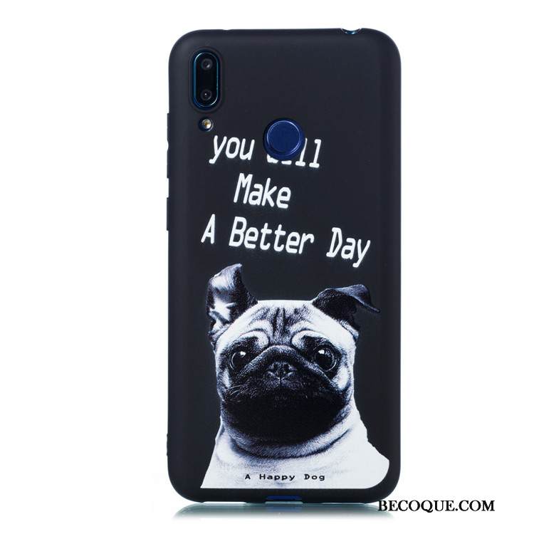 Kuori Huawei Y7 2019 Laukut Ohut Murtumaton, Kotelo Huawei Y7 2019 Sarjakuva Musta Pesty Suede