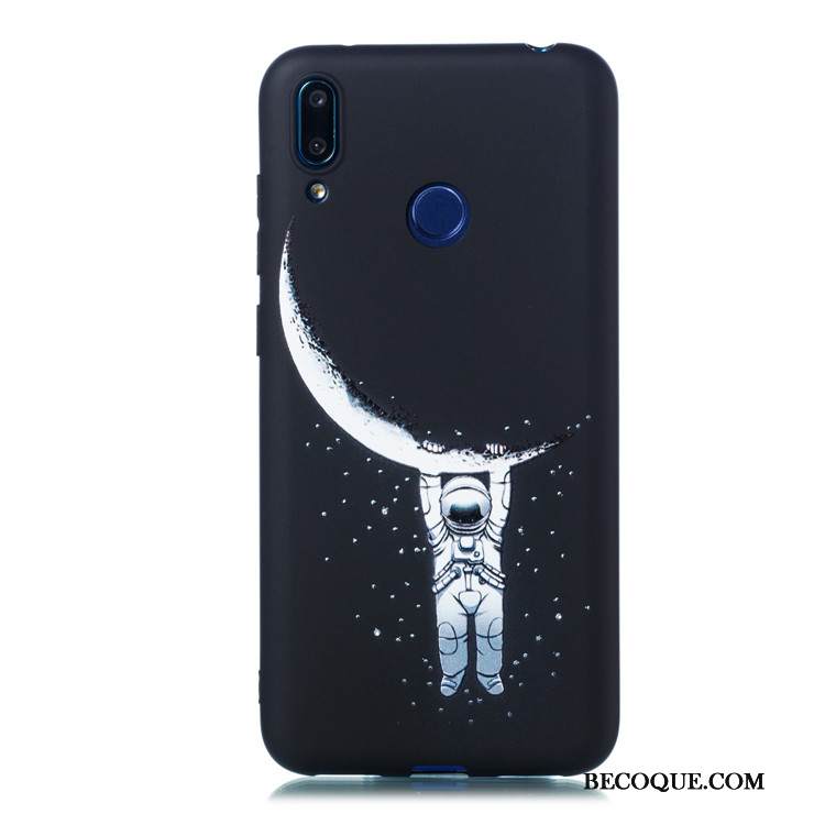 Kuori Huawei Y7 2019 Laukut Ohut Murtumaton, Kotelo Huawei Y7 2019 Sarjakuva Musta Pesty Suede