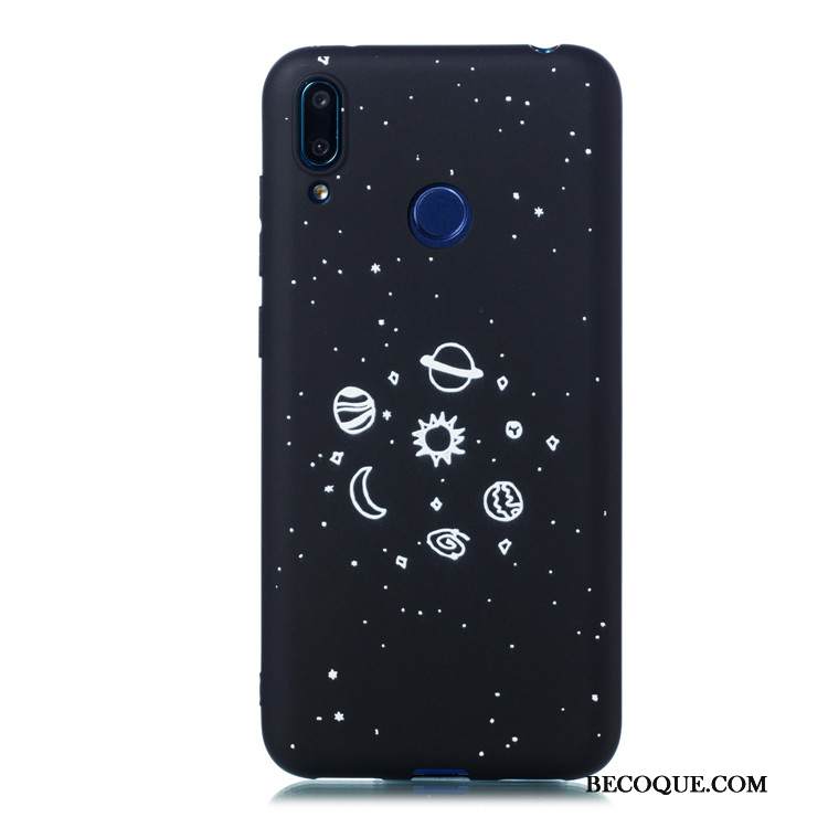 Kuori Huawei Y7 2019 Laukut Ohut Murtumaton, Kotelo Huawei Y7 2019 Sarjakuva Musta Pesty Suede