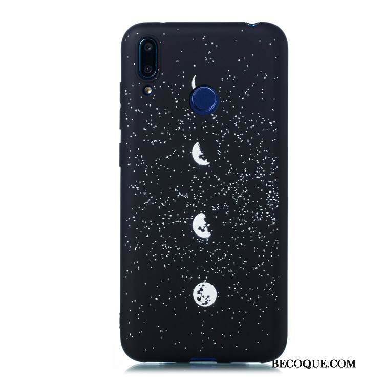 Kuori Huawei Y7 2019 Laukut Ohut Murtumaton, Kotelo Huawei Y7 2019 Sarjakuva Musta Pesty Suede