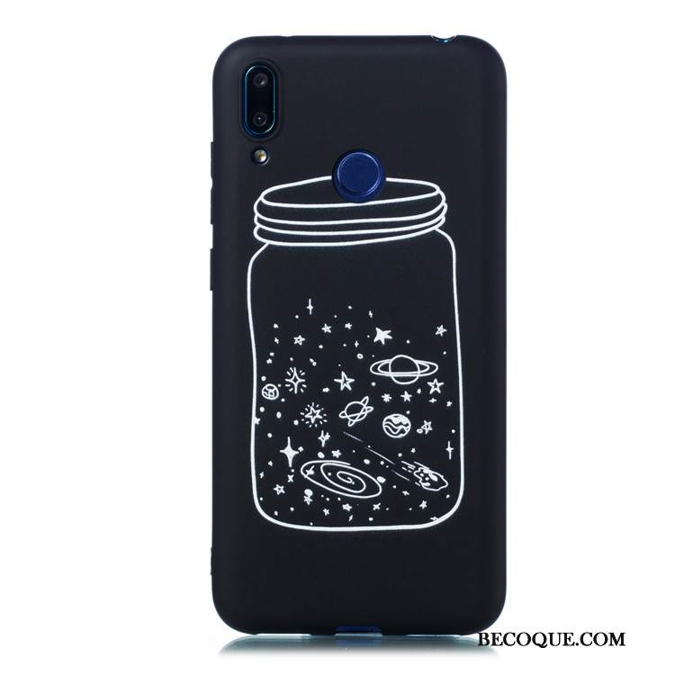 Kuori Huawei Y7 2019 Laukut Ohut Murtumaton, Kotelo Huawei Y7 2019 Sarjakuva Musta Pesty Suede