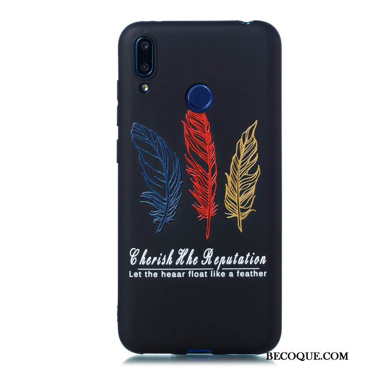 Kuori Huawei Y7 2019 Laukut Ohut Murtumaton, Kotelo Huawei Y7 2019 Sarjakuva Musta Pesty Suede