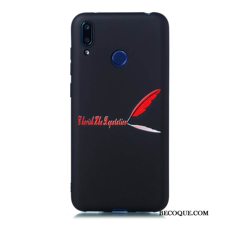 Kuori Huawei Y7 2019 Laukut Ohut Murtumaton, Kotelo Huawei Y7 2019 Sarjakuva Musta Pesty Suede