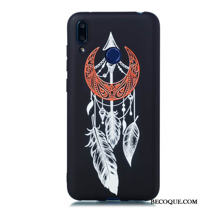 Kuori Huawei Y7 2019 Laukut Ohut Murtumaton, Kotelo Huawei Y7 2019 Sarjakuva Musta Pesty Suede