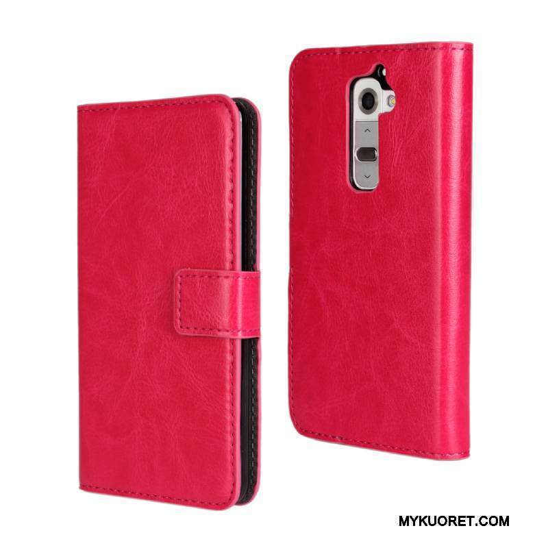 Kuori Lg G2 Nahka Punainen Kortti, Kotelo Lg G2 Kuoret Puhelimen Kuoret