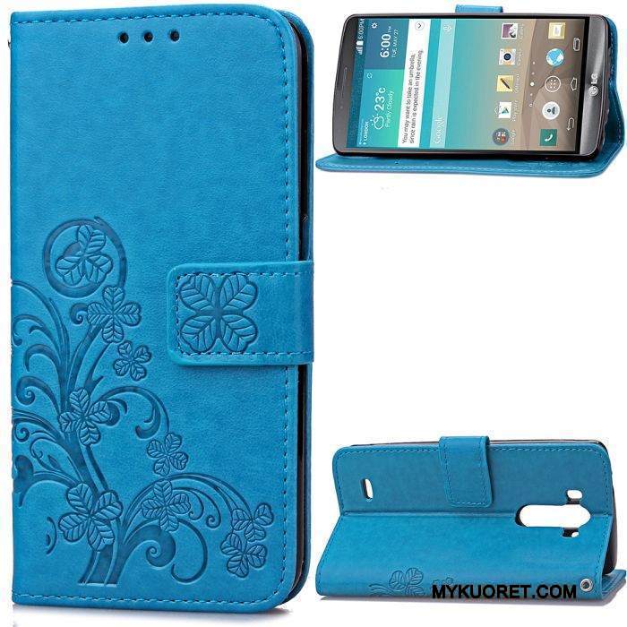 Kuori Lg G3 Nahka Sininen Puhelimen Kuoret, Kotelo Lg G3 Salkku Murtumaton Kukka