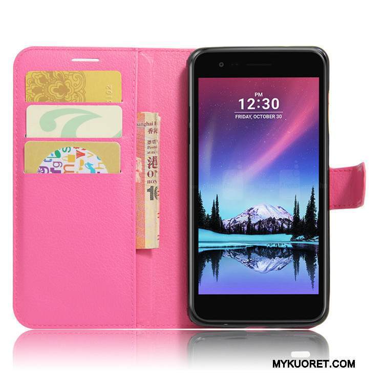 Kuori Lg K10 2017 Salkku Punainen Puhelimen Kuoret, Kotelo Lg K10 2017 Nahka Murtumaton Kortti