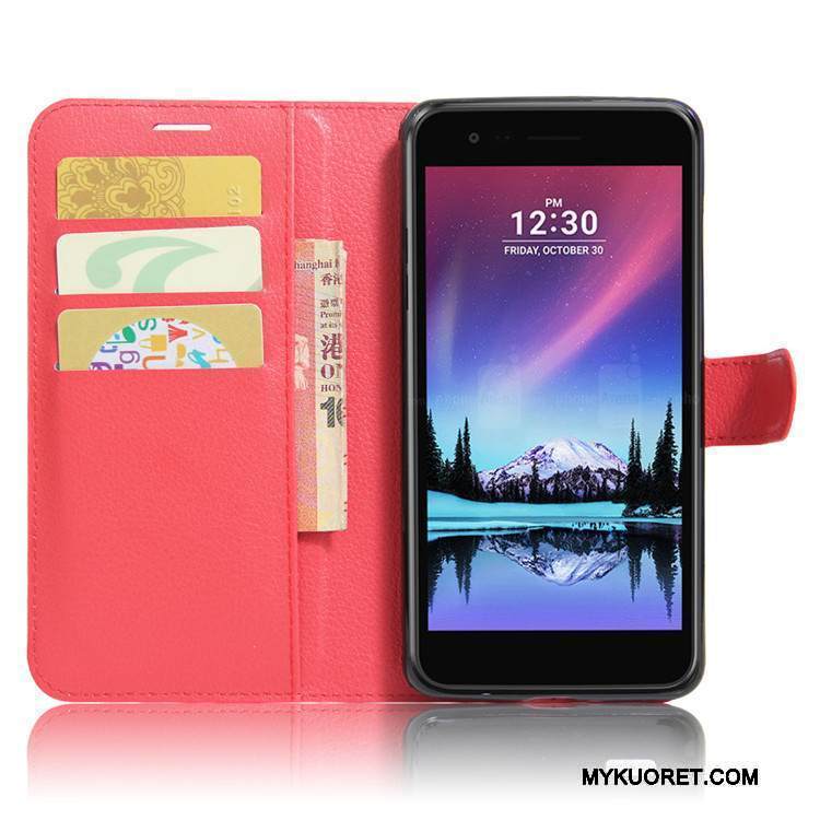 Kuori Lg K10 2017 Salkku Punainen Puhelimen Kuoret, Kotelo Lg K10 2017 Nahka Murtumaton Kortti