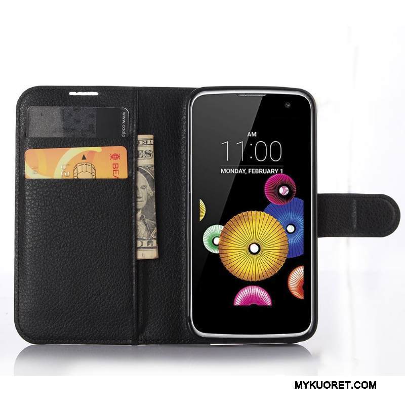 Kuori Lg K4 Nahka Musta Puhelimen Kuoret, Kotelo Lg K4 Salkku Kortti
