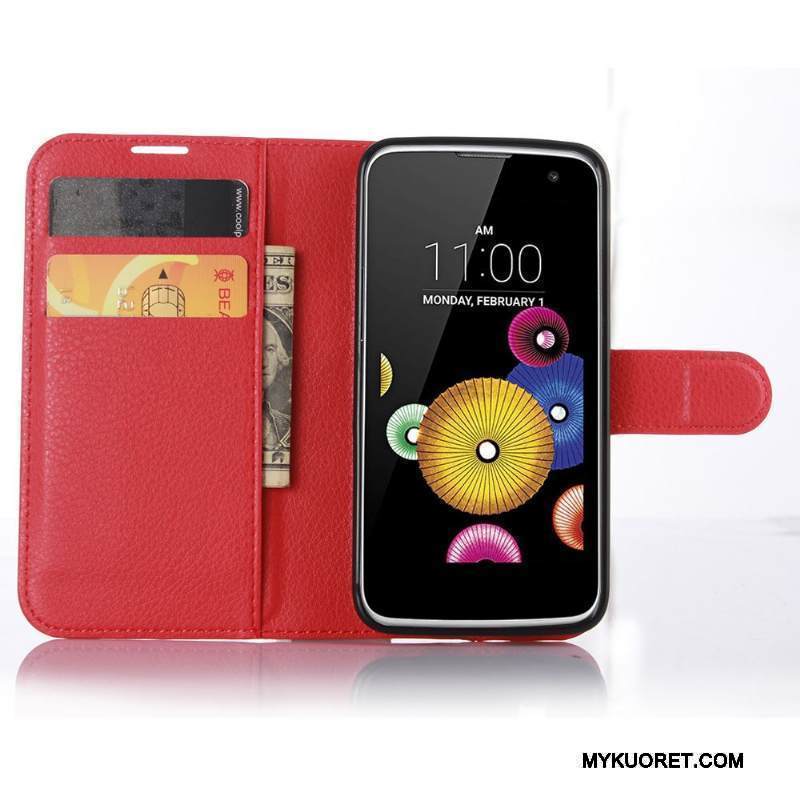 Kuori Lg K4 Nahka Musta Puhelimen Kuoret, Kotelo Lg K4 Salkku Kortti