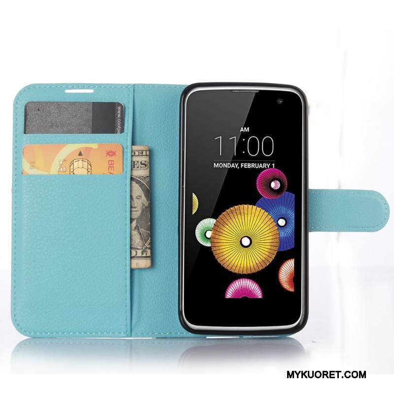 Kuori Lg K4 Nahka Musta Puhelimen Kuoret, Kotelo Lg K4 Salkku Kortti