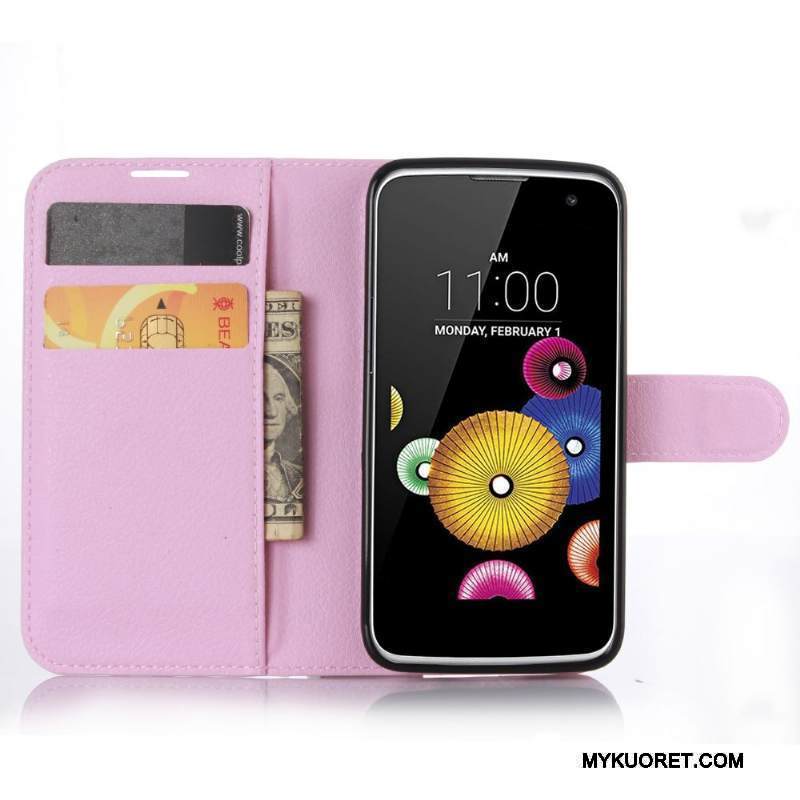 Kuori Lg K4 Nahka Musta Puhelimen Kuoret, Kotelo Lg K4 Salkku Kortti