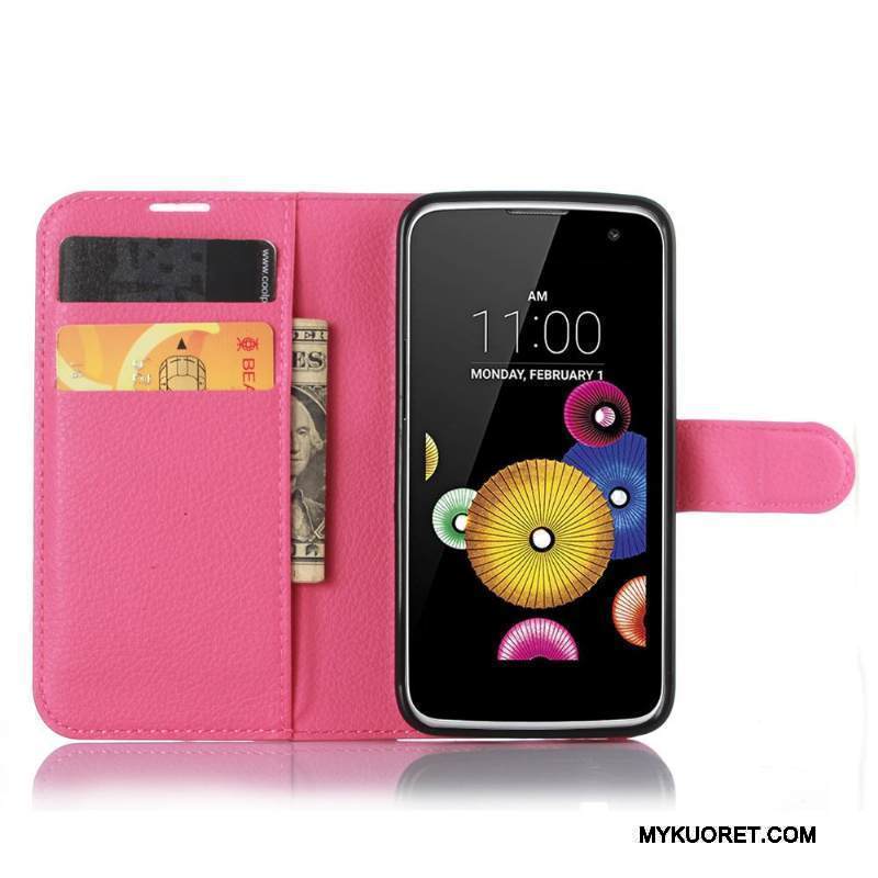 Kuori Lg K4 Nahka Musta Puhelimen Kuoret, Kotelo Lg K4 Salkku Kortti