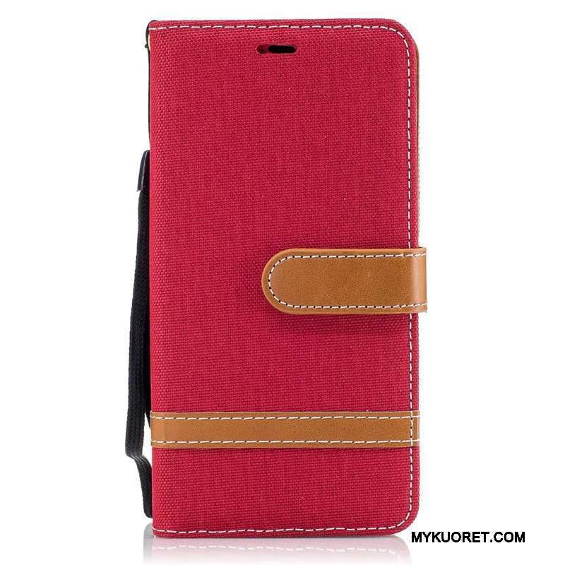 Kuori Lg K8 2017 Salkku Punainen Denimi, Kotelo Lg K8 2017 Nahka