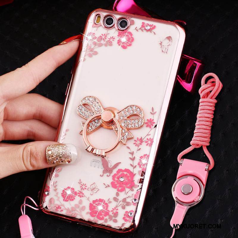 Kuori Mi 6 Pehmeä Neste Puhelimen Kuoret Rengas, Kotelo Mi 6 Strassi Pieni Ripustettava Kaula