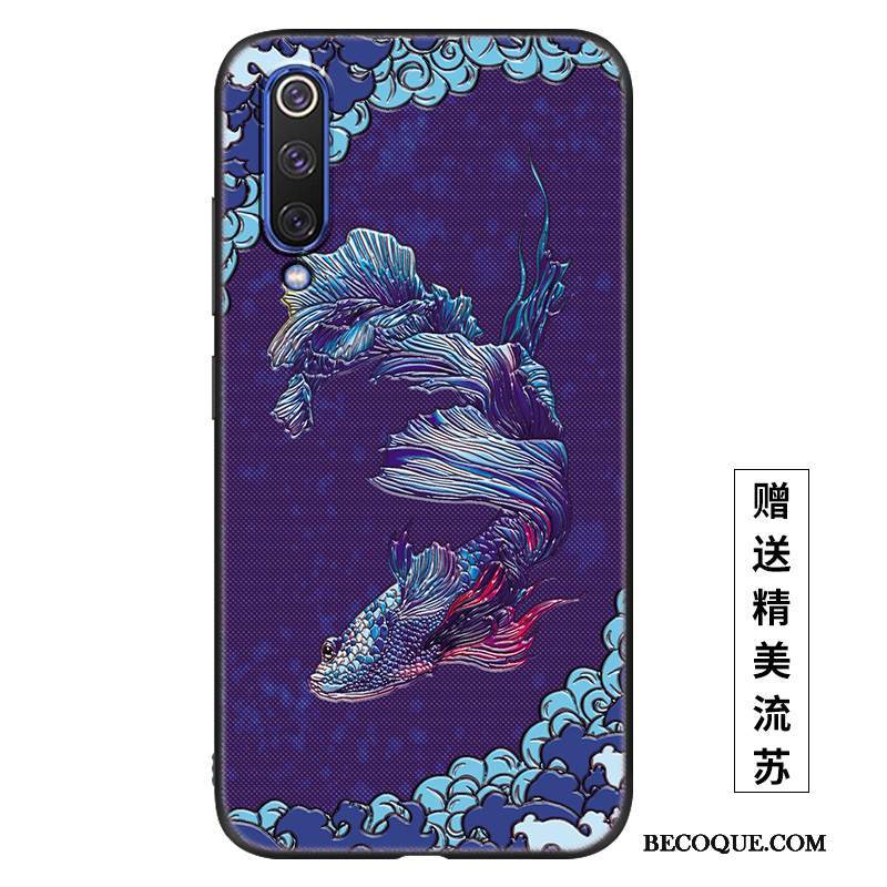 Kuori Mi 9 Lite Silikoni Sininen Pesty Suede, Kotelo Mi 9 Lite Laukut Persoonallisuus Puhelimen Kuoret