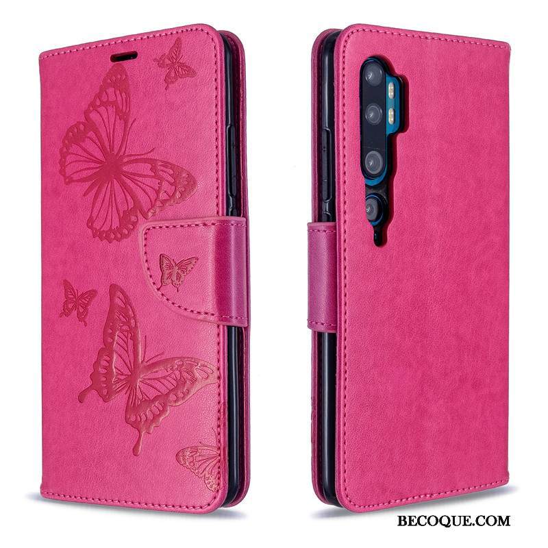 Kuori Mi Note 10 Kohokuviointi Punainen Kukka, Kotelo Mi Note 10 Kuoret Perhonen Kiinteä Väri