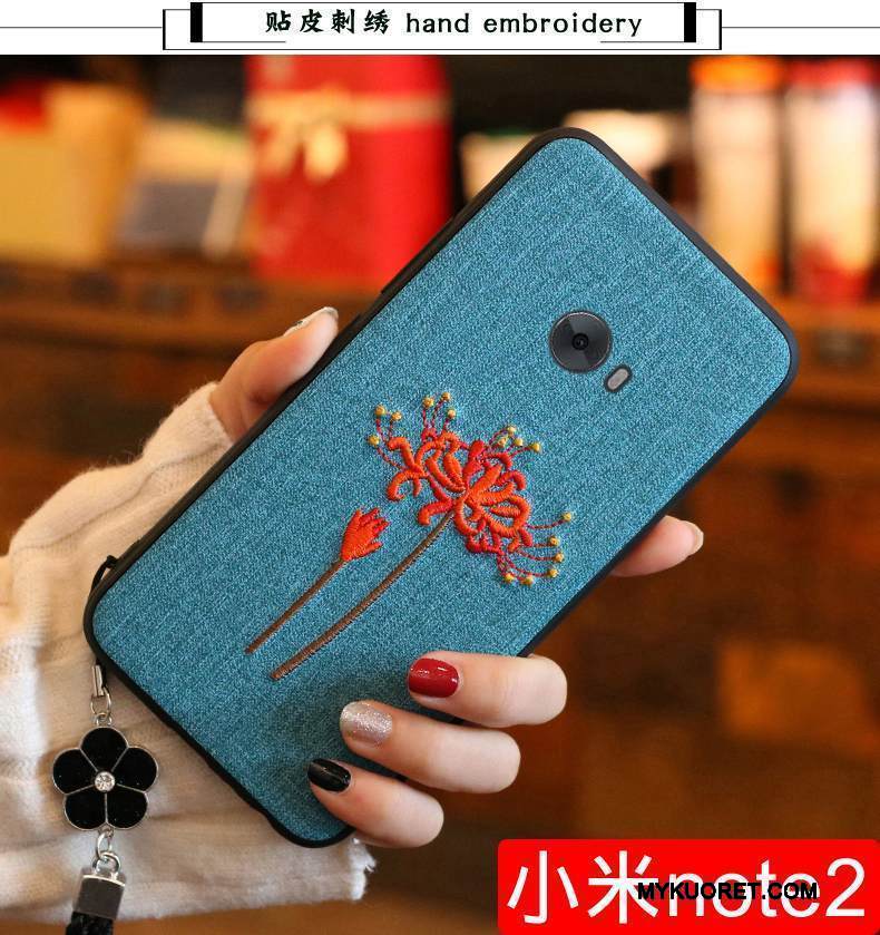 Kuori Mi Note 2 Laukut Trendi Kirjonta, Kotelo Mi Note 2 Pehmeä Neste Sininen Kukka