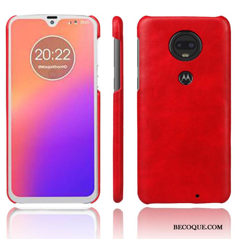 Kuori Moto G7 Nahka Murtumaton Persoonallisuus, Kotelo Moto G7 Suojaus Punainen Puhelimen Kuoret