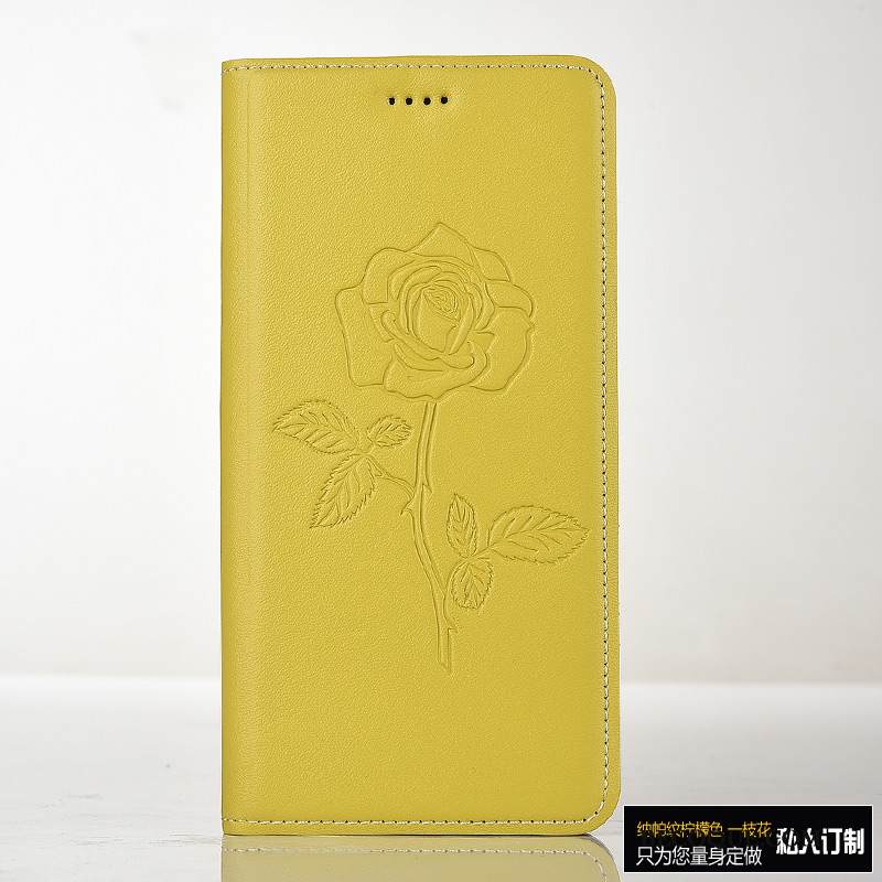 Kuori Moto G7 Plus Nahka Keltainen Puhelimen Kuoret, Kotelo Moto G7 Plus Kuoret Kukkakuvio Kukka