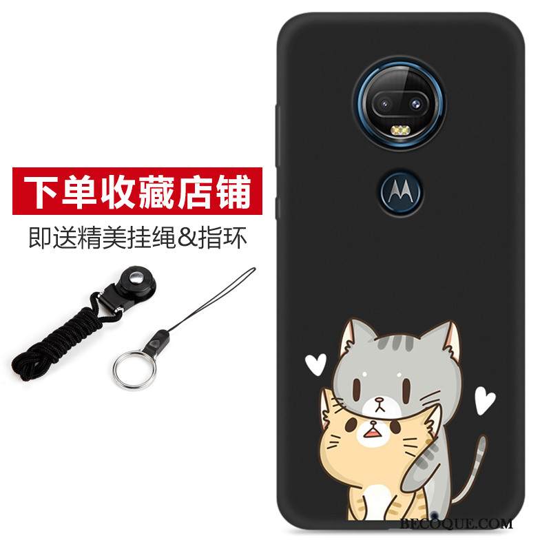 Kuori Moto G7 Plus Suojaus Ihana Puhelimen Kuoret, Kotelo Moto G7 Plus Sarjakuva Pesty Suede Musta