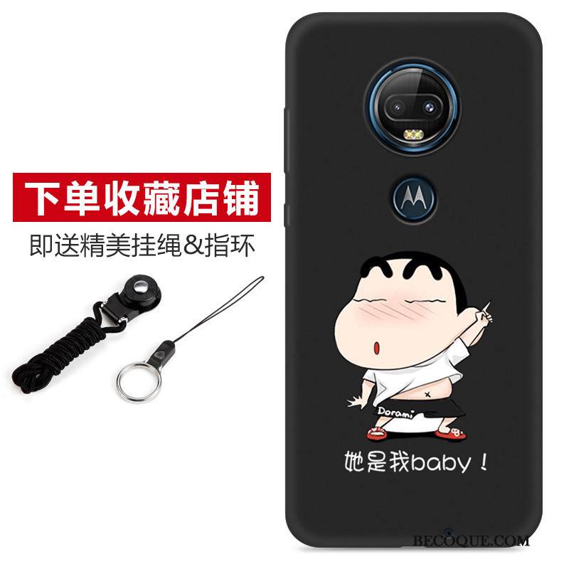 Kuori Moto G7 Plus Suojaus Ihana Puhelimen Kuoret, Kotelo Moto G7 Plus Sarjakuva Pesty Suede Musta