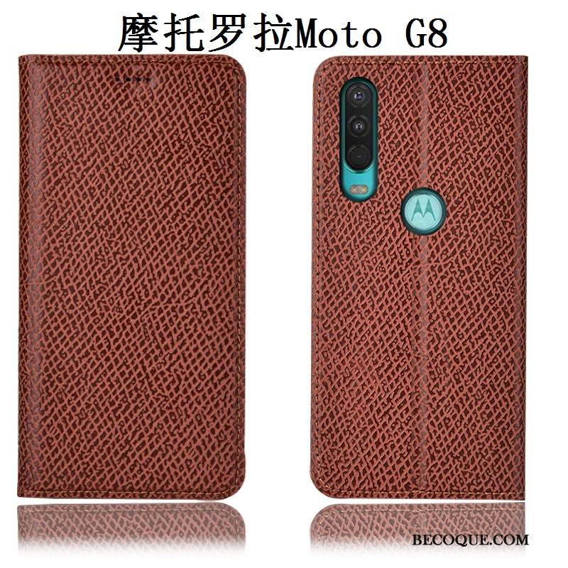 Kuori Moto G8 Nahka Murtumaton Puhelimen Kuoret, Kotelo Moto G8 Kukkakuvio Musta