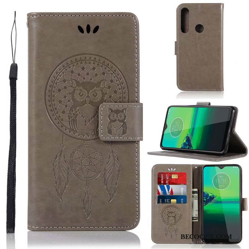 Kuori Moto G8 Plus Nahka Kortti Murtumaton, Kotelo Moto G8 Plus Suojaus Jauhe Kukkakuvio